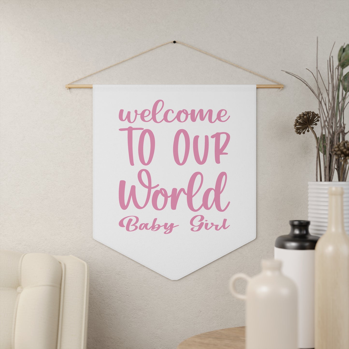 Welcome to Our World Baby Girl, Baby Shower Decoration, Nursey Decor, Baby Girl, Pennant