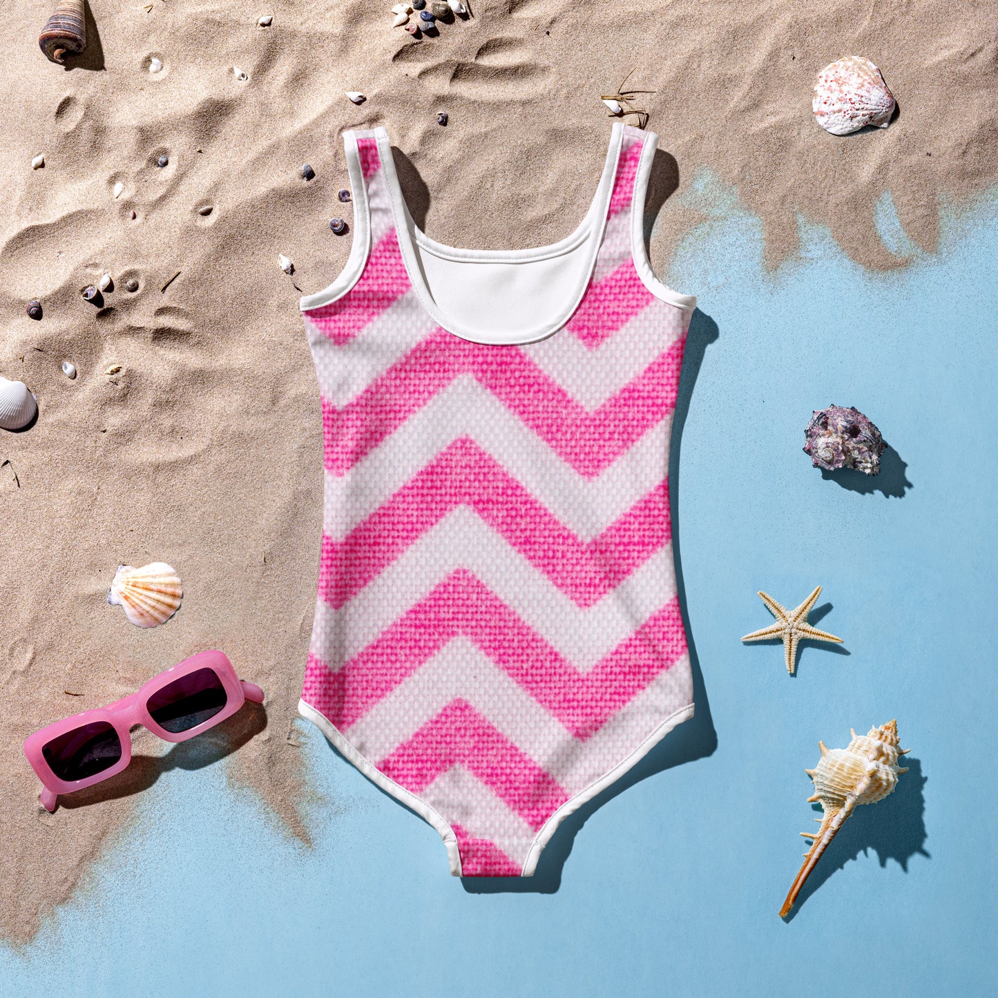 Pink Zig Zag Kids Swimsuit