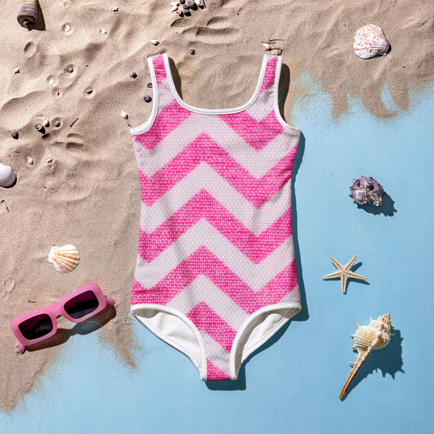 Pink Zig Zag Kids Swimsuit