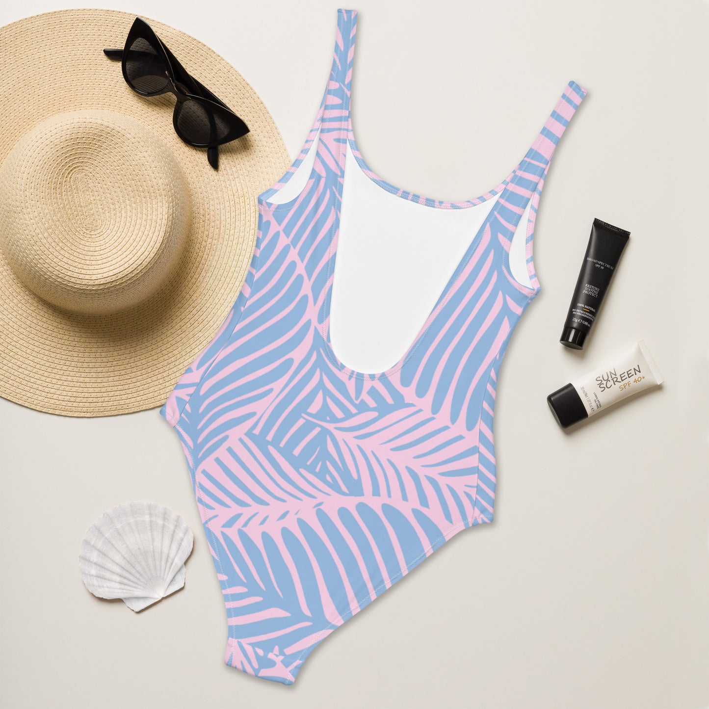 Blue Purple Leaf One-Piece Swimsuit