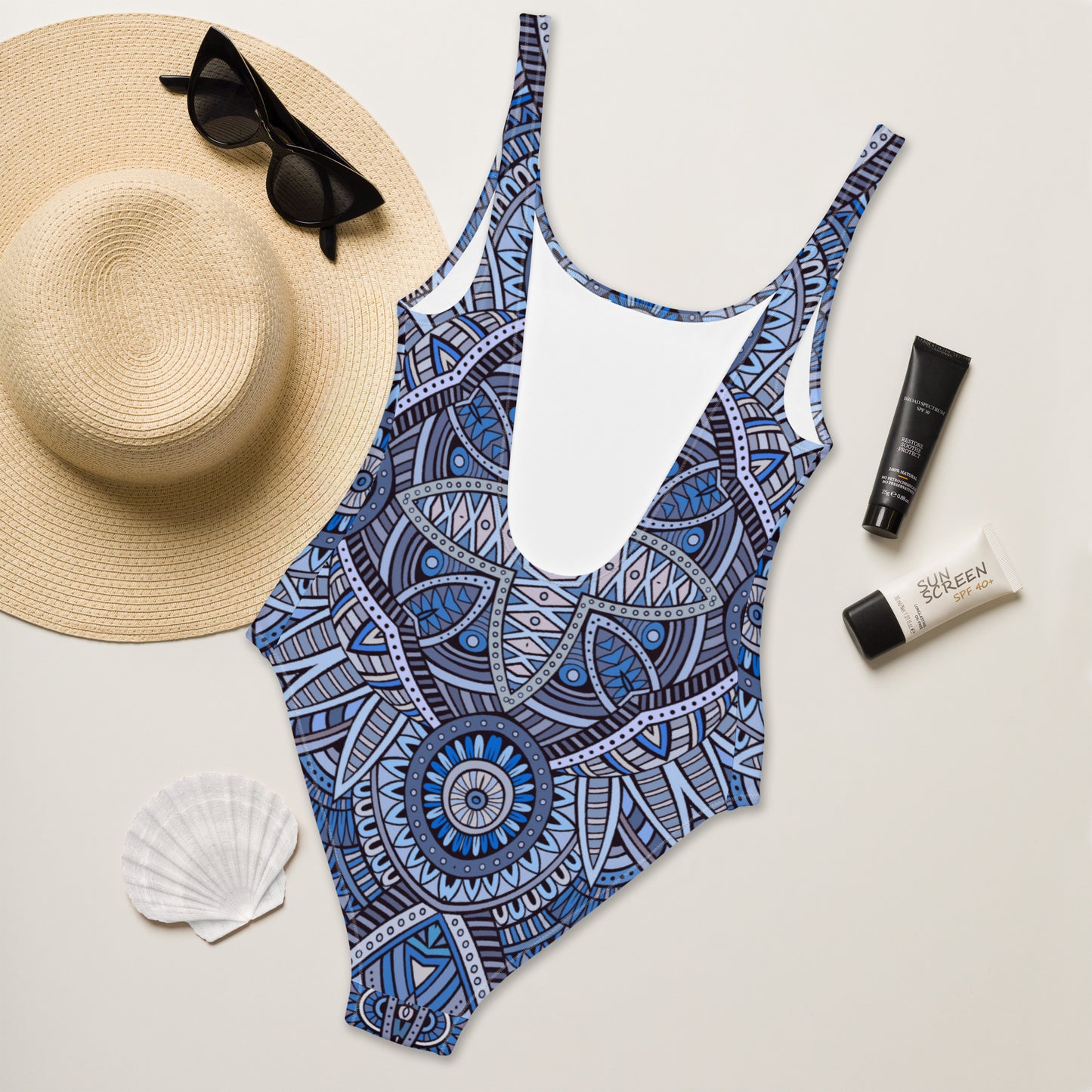 Blue Boho Style One Piece Swimsuit