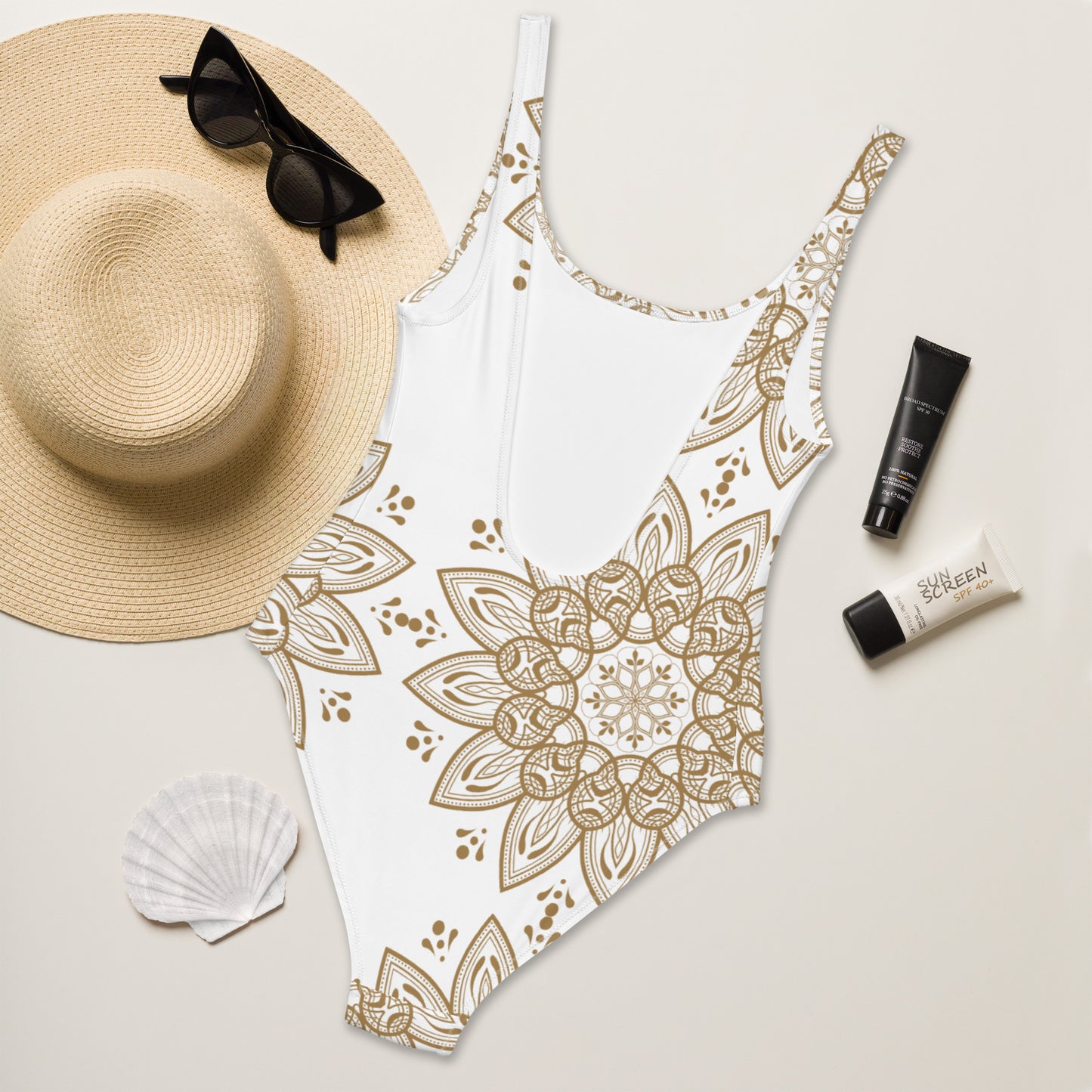 White and Gold One-Piece Swimsuit