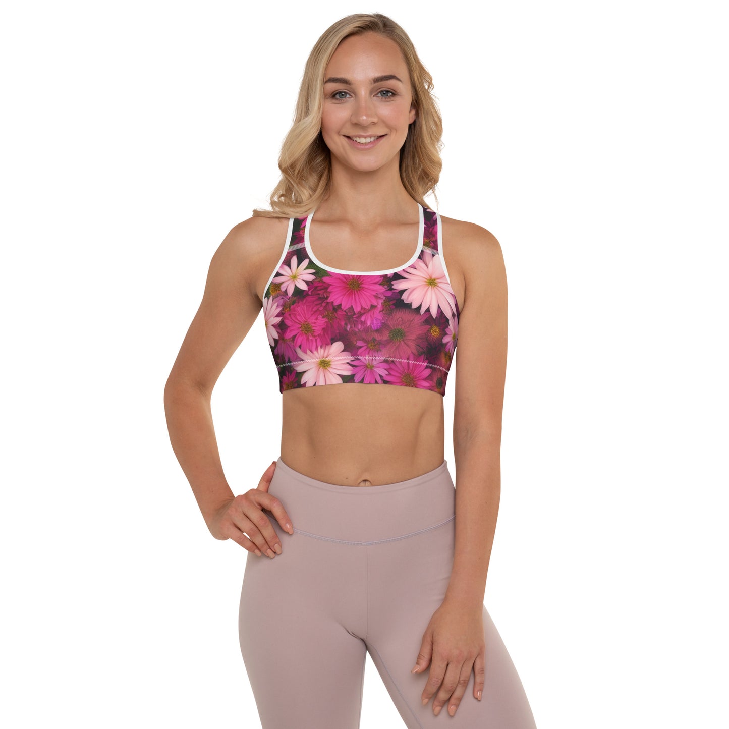 Pink Floral Padded Sports Bra