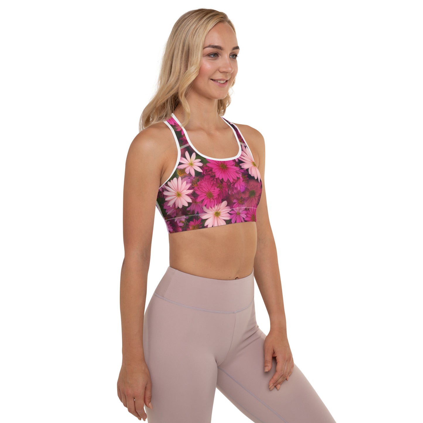 Pink Floral Padded Sports Bra