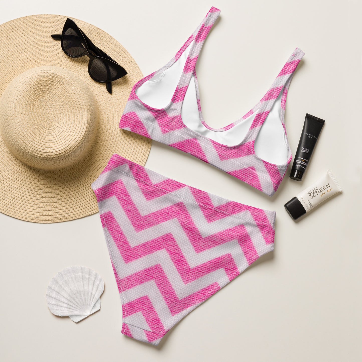 Zig Zag Pink High-Waisted Bikini