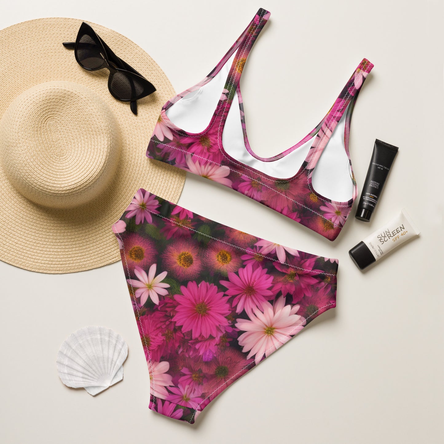 Pink Floral High-Waisted Bikini