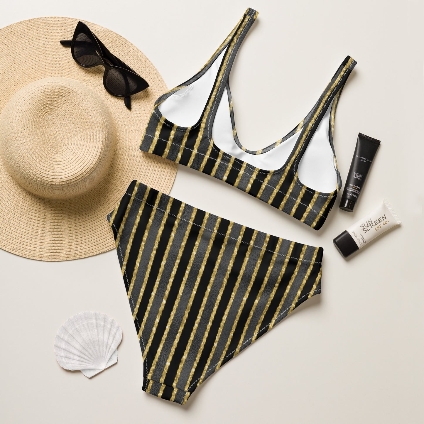 Striped High-Waisted Bikini