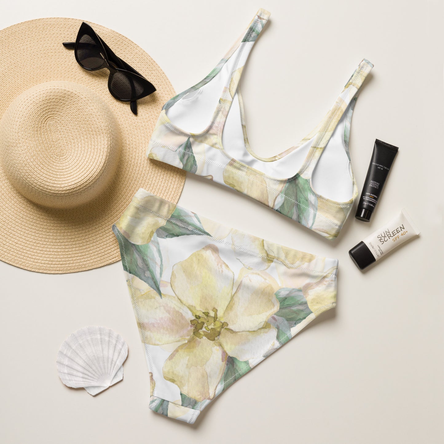 Yellow Floral High-Waisted Bikini