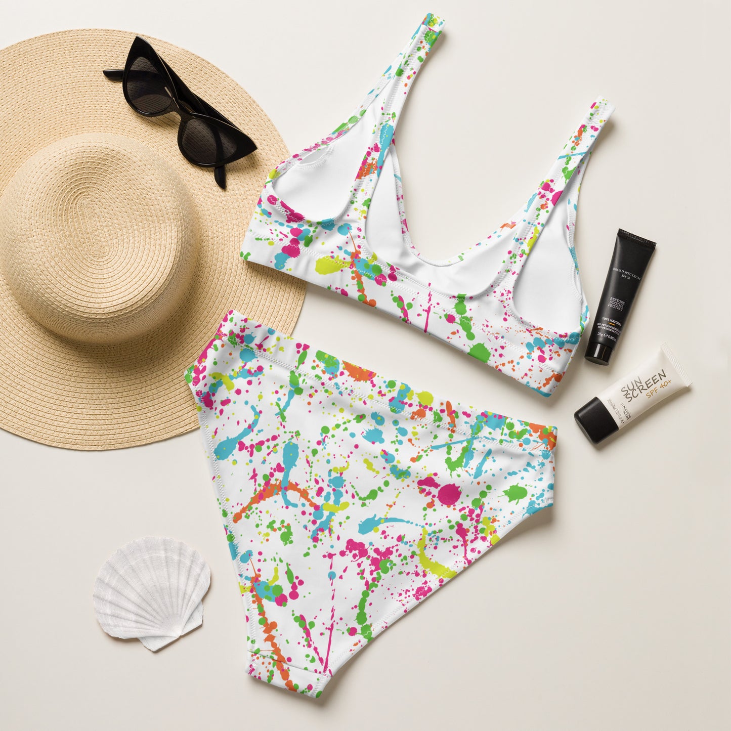 Paint Splatter High-Waisted Bikini