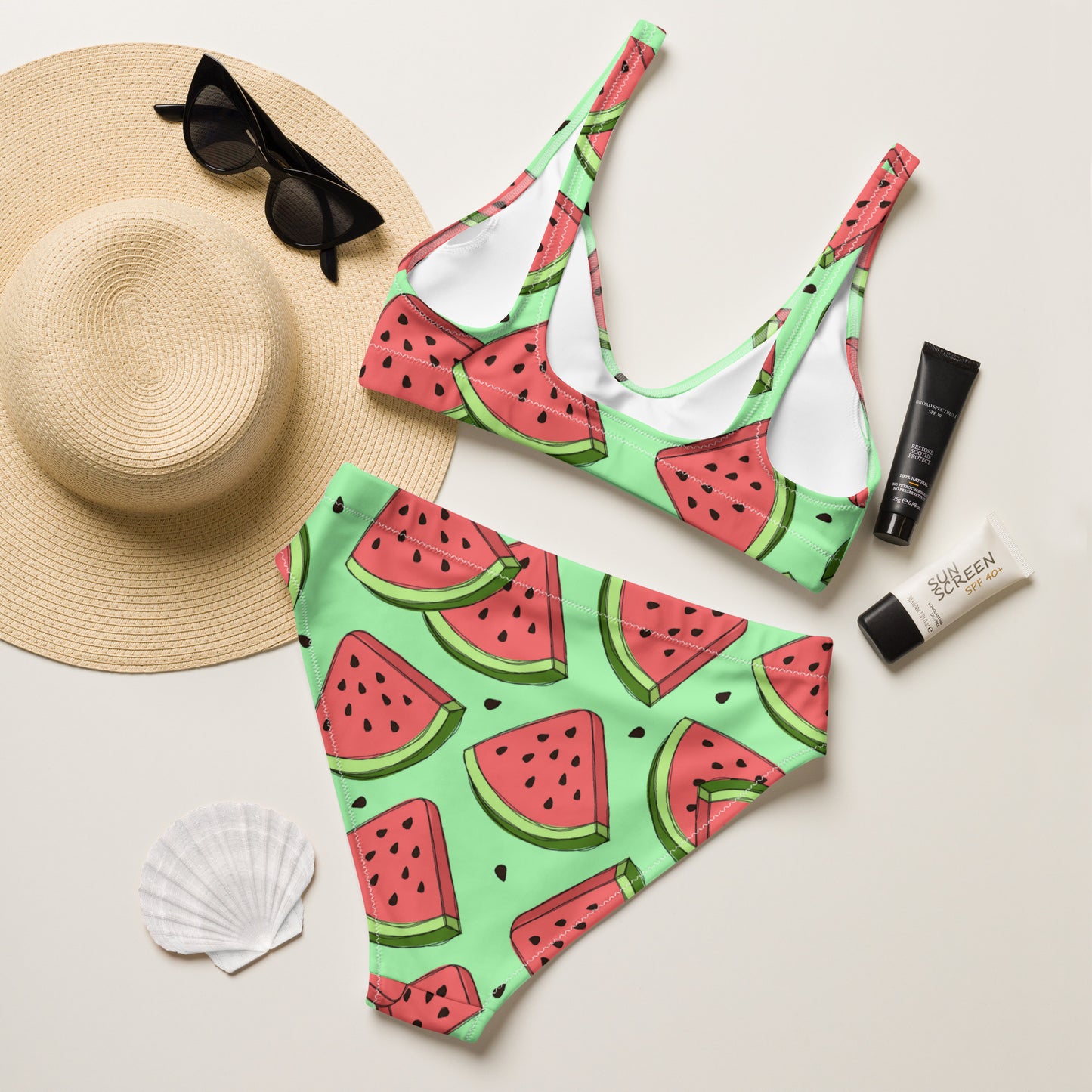 Green Watermelon High Waisted Bikini