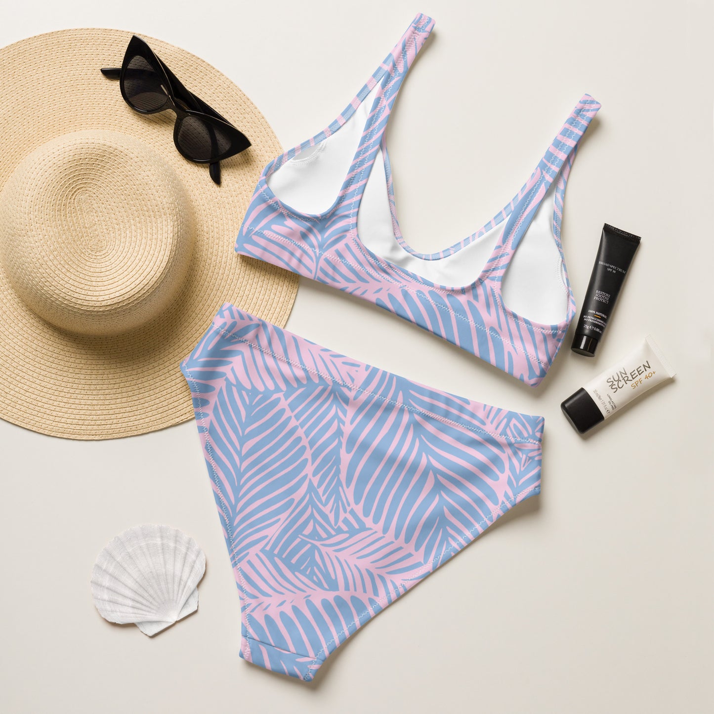 Blue Purple Leaf High Waisted Bikini