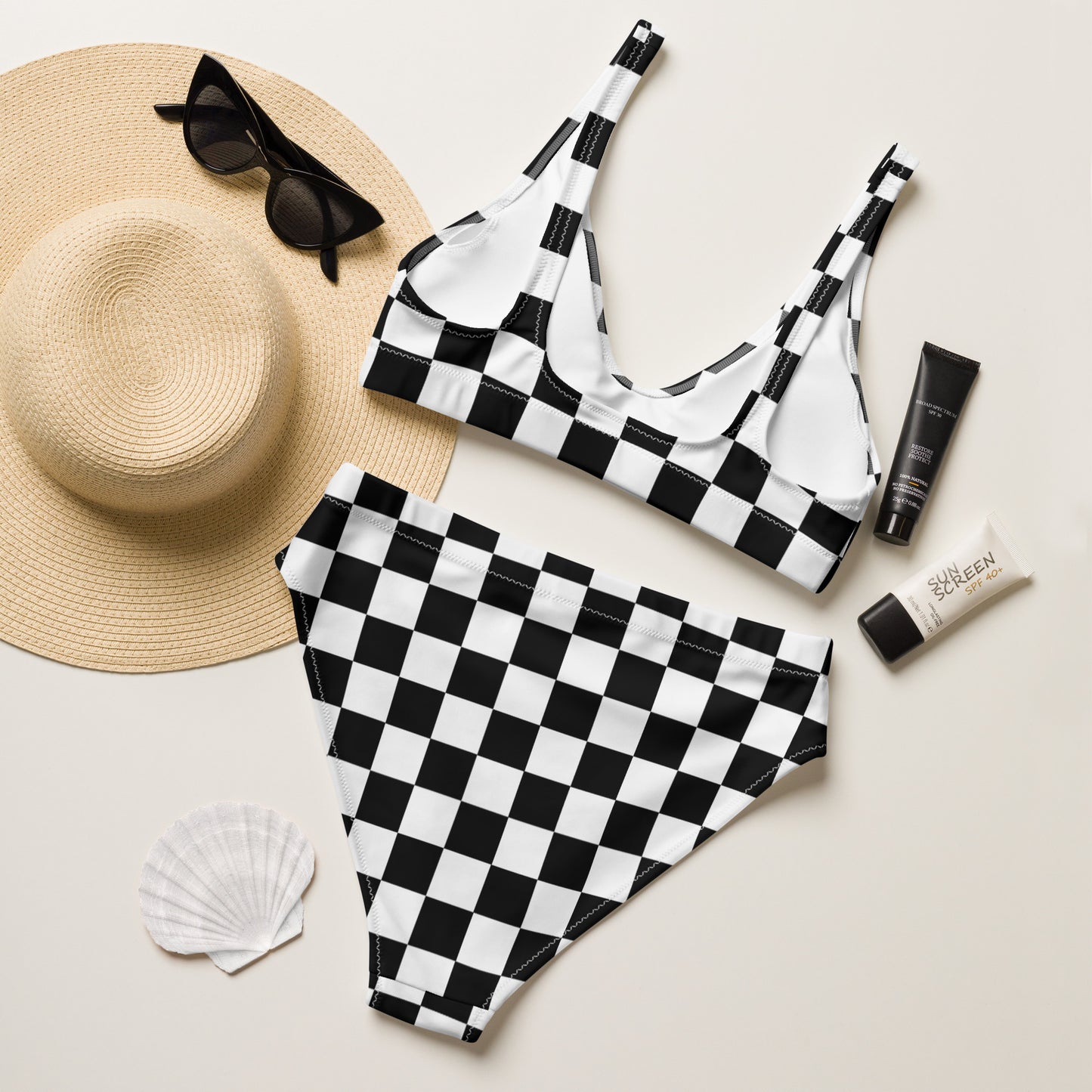 Black Checkered High Waisted Bikini