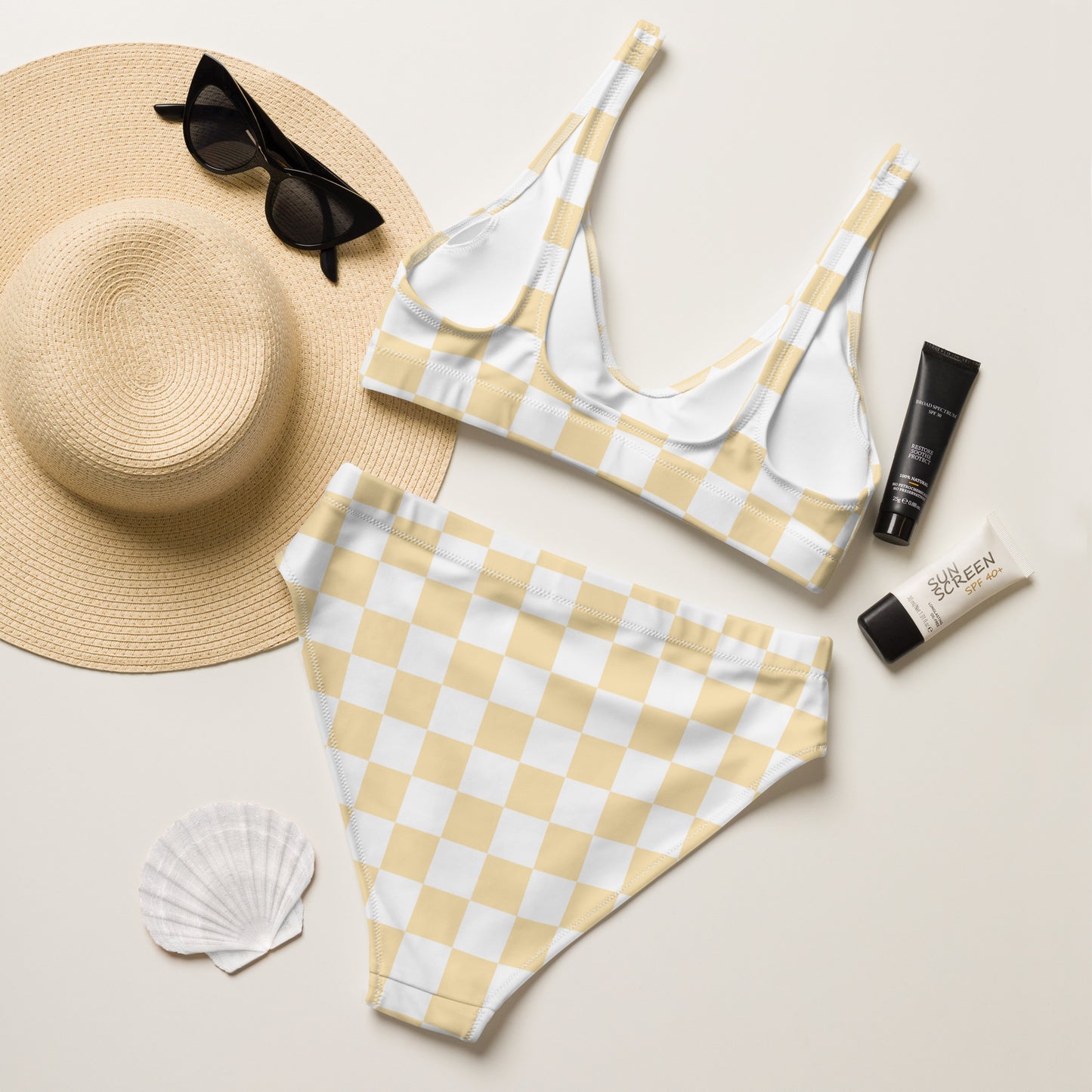 Yellow Checkered High Waisted Bikini