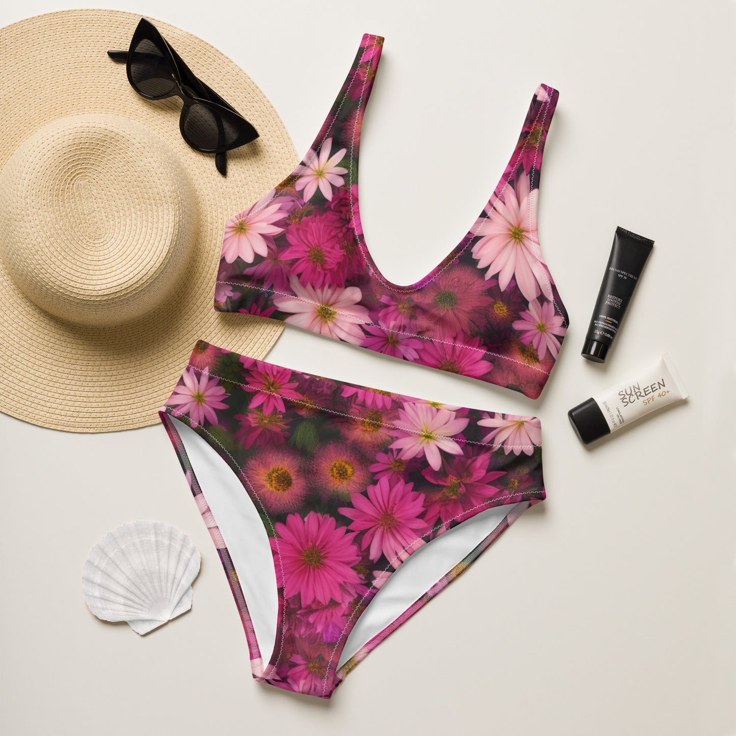 Pink Floral High-Waisted Bikini