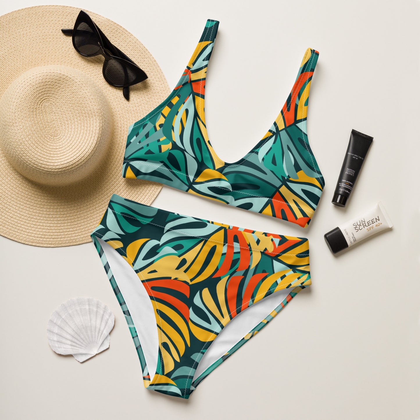 Tropical high-waisted bikini