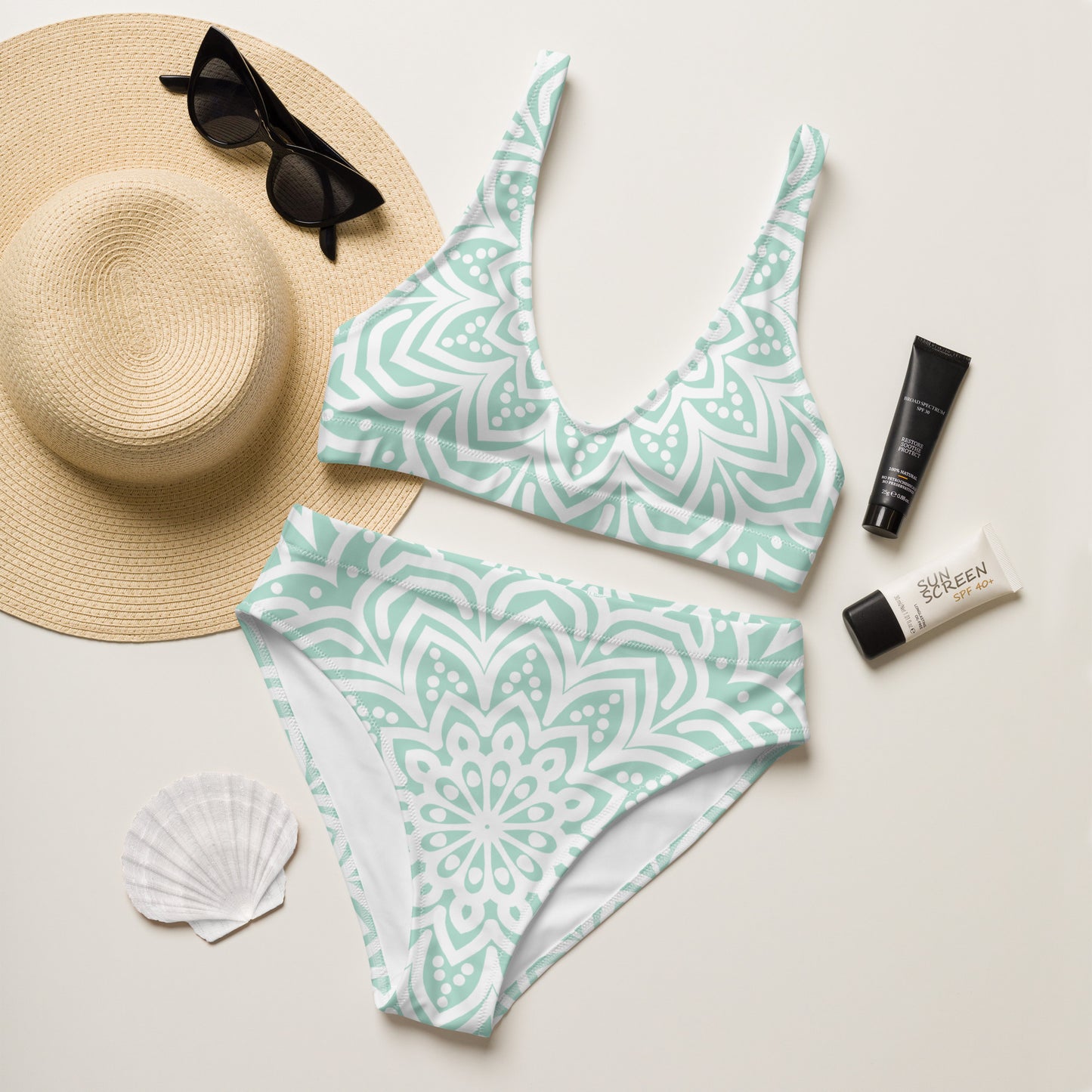 Teal Sunrise high-waisted bikini