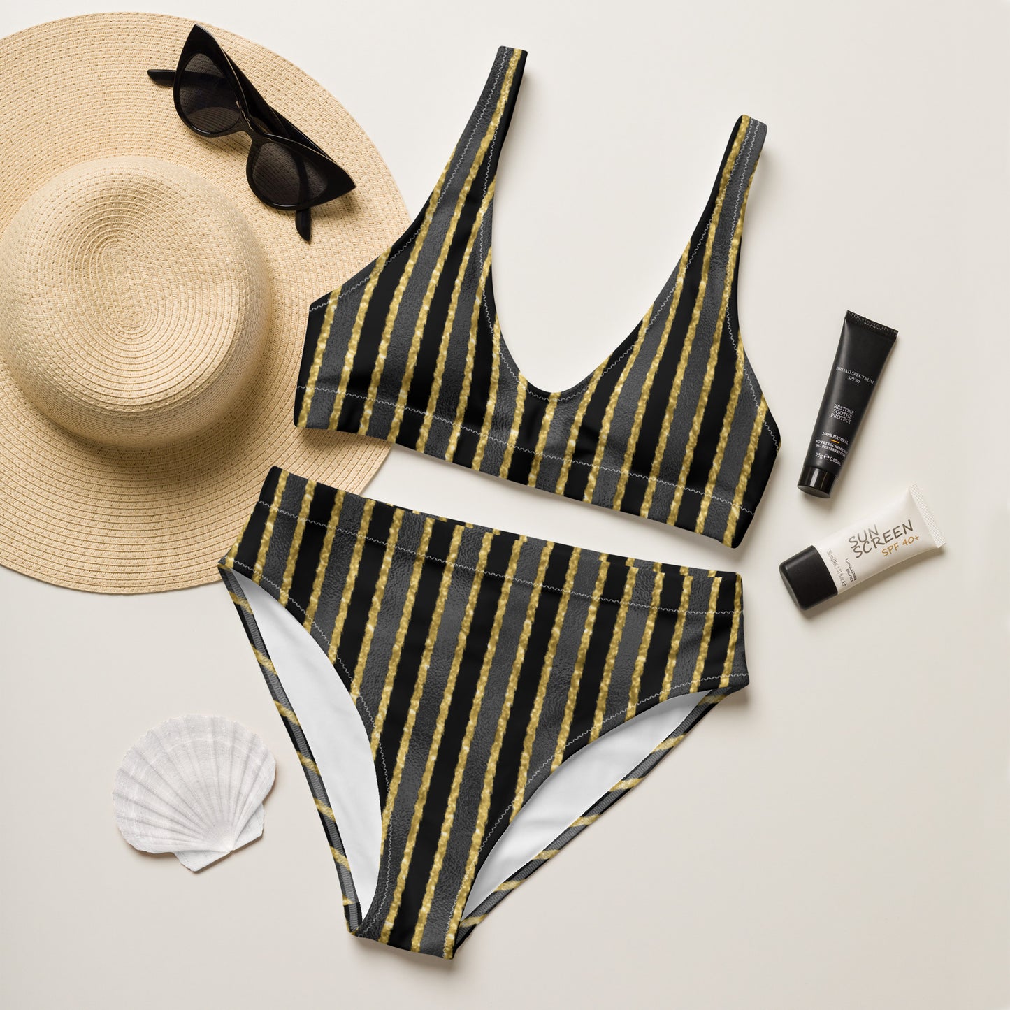 Striped High-Waisted Bikini