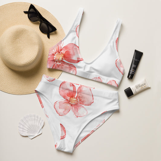 Pink Floral High-Waisted Bikini