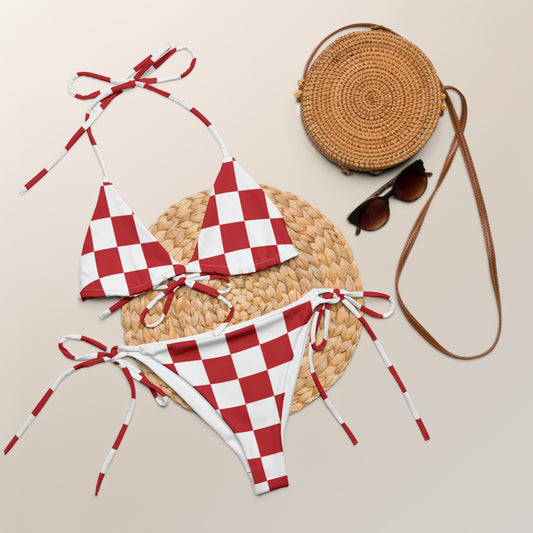 Red Checkered String Bikini Swimsuit