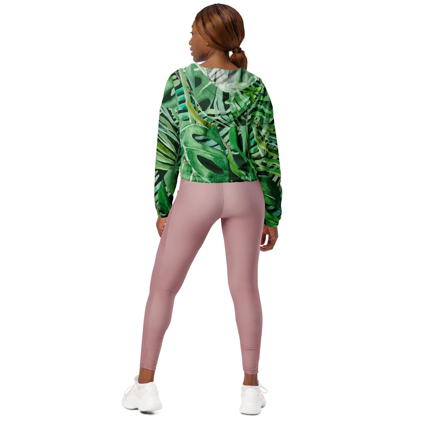 Green Leaves Womens Cropped Windbreaker