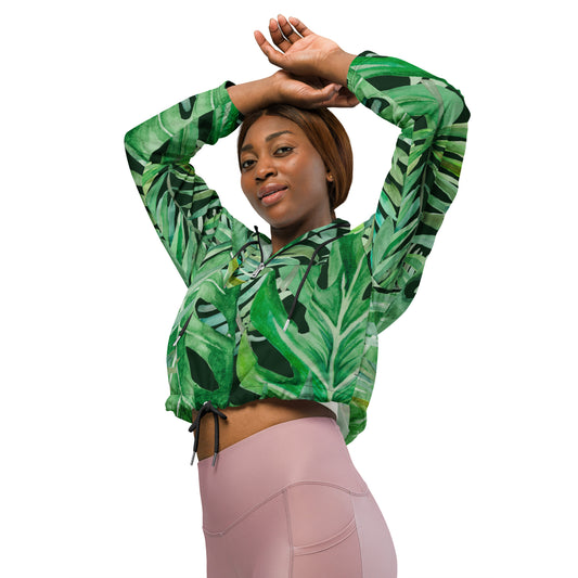 Green Leaves Womens Cropped Windbreaker