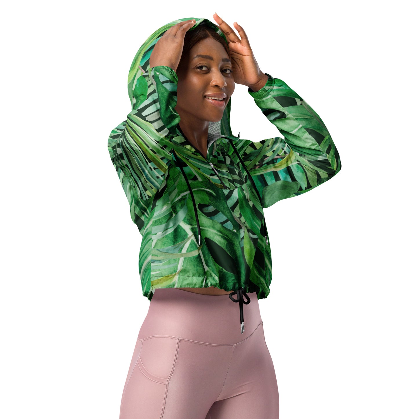 Green Leaves Womens Cropped Windbreaker