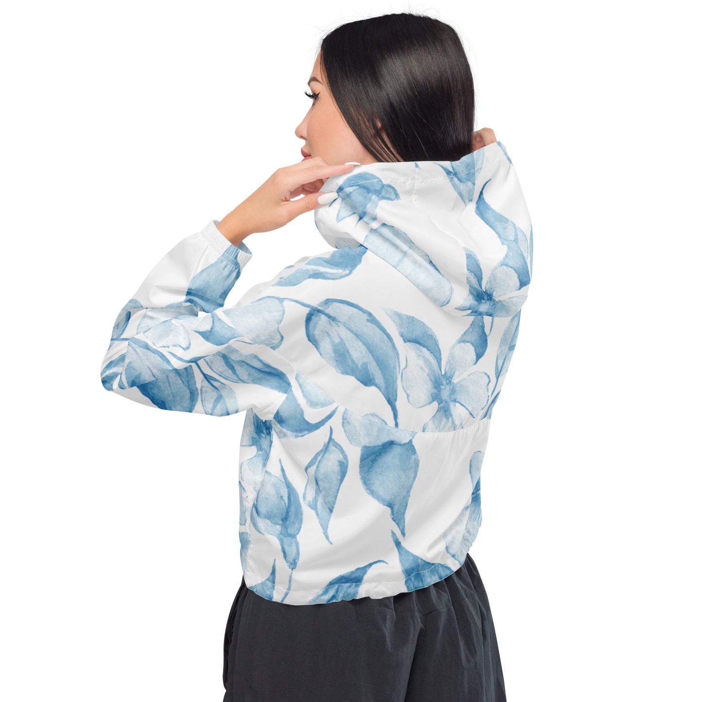 Blue Floral Womens Cropped Windbreaker