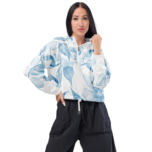 Blue Floral Womens Cropped Windbreaker