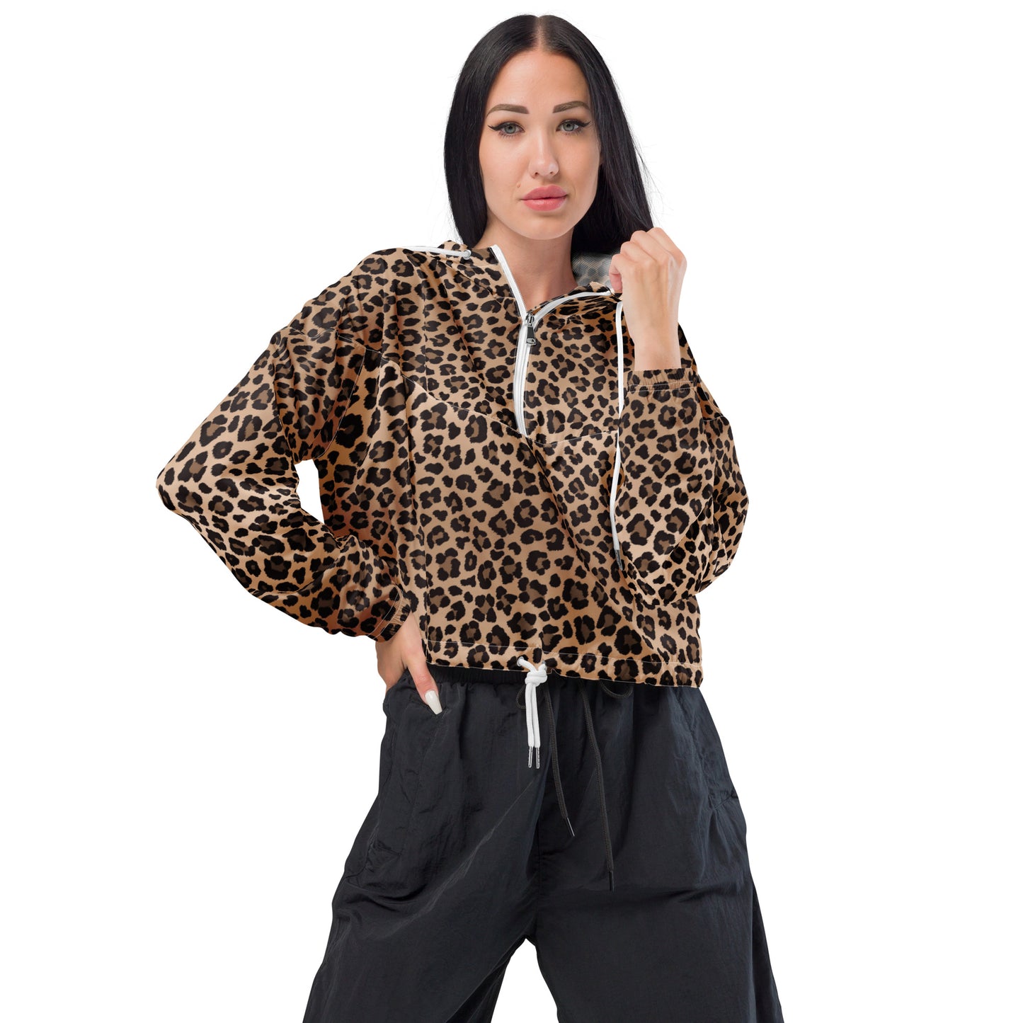 Leopard Womens Cropped Windbreaker