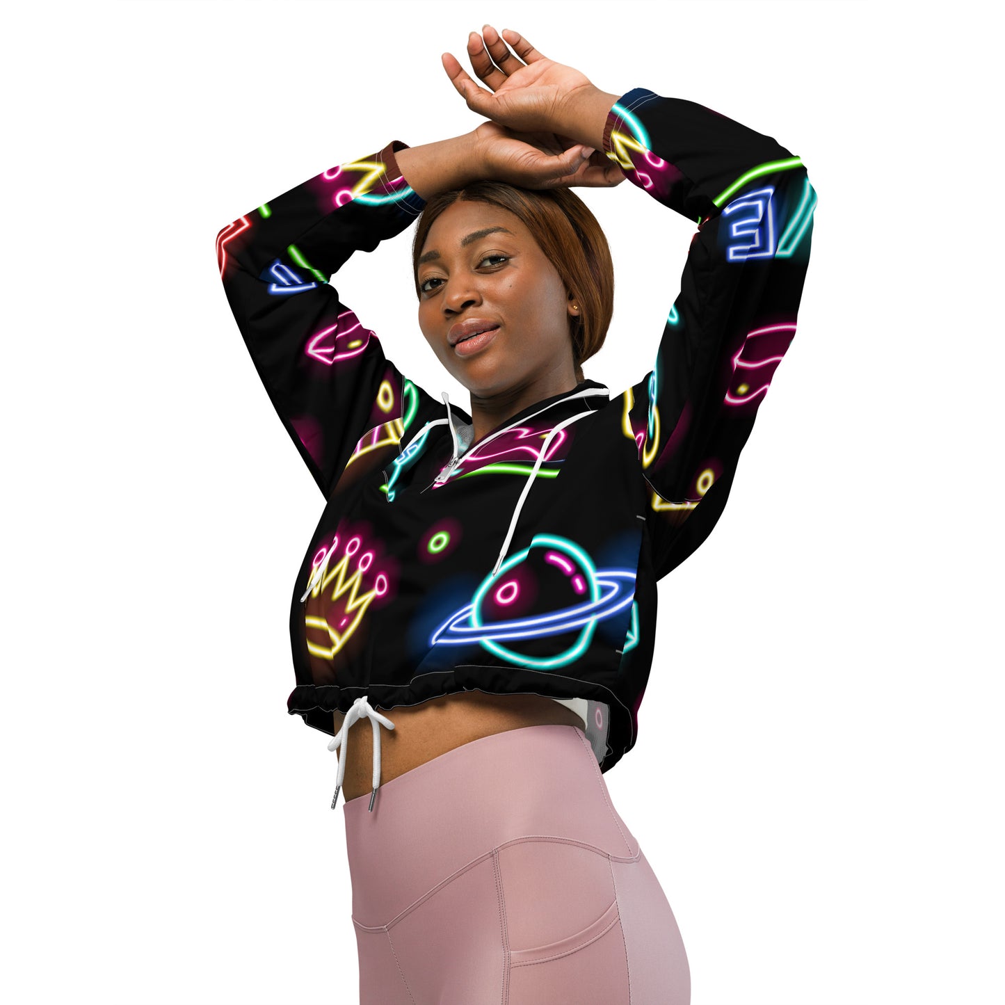 Neon Black Womens Cropped Windbreaker